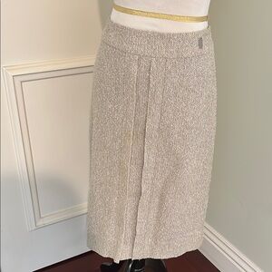 CHANEL Neutral Textured Midi Pencil Skirt